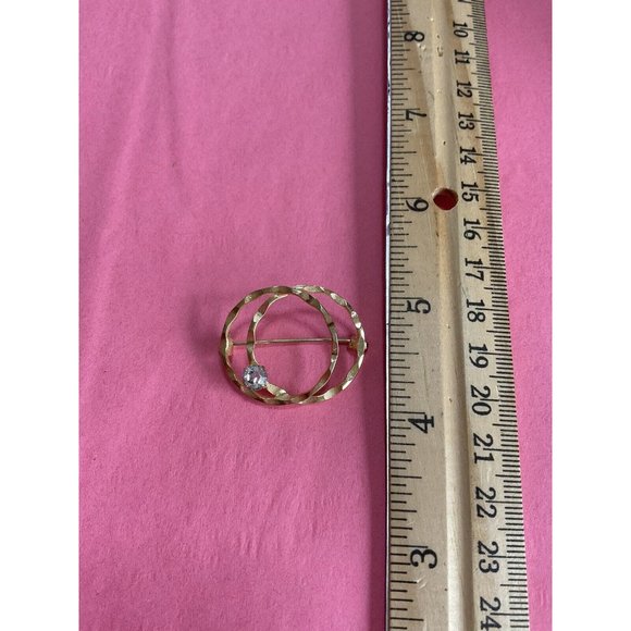 Gold-Tone Double Circle Pin with Rhinestone - Picture 2 of 3
